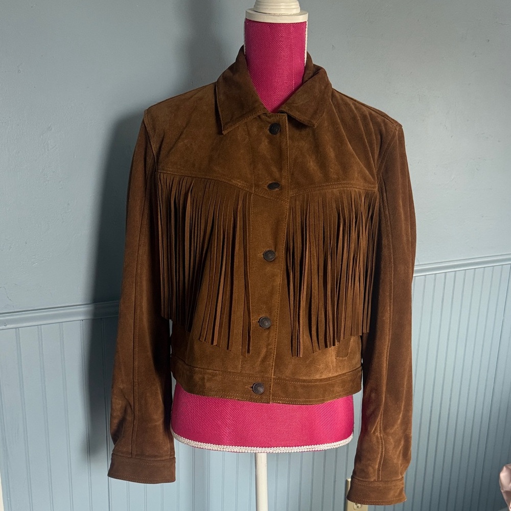 American Eagle Outfitters Brown Leather Fringe Jacket size L